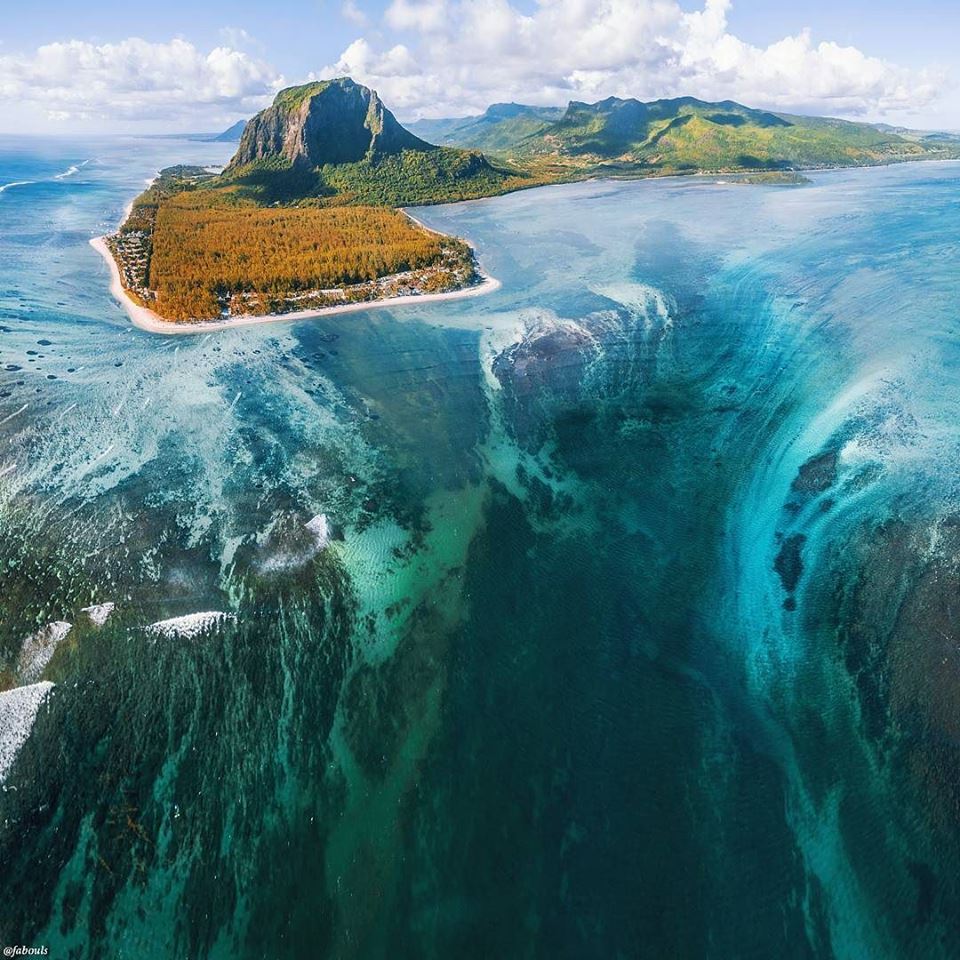 Le Morne Brabant under waterfall